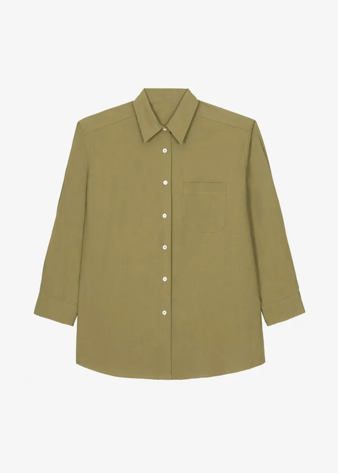 The Frankie Shop Tops Jody Button Up Shirt 8211 Khaki 8211 Women