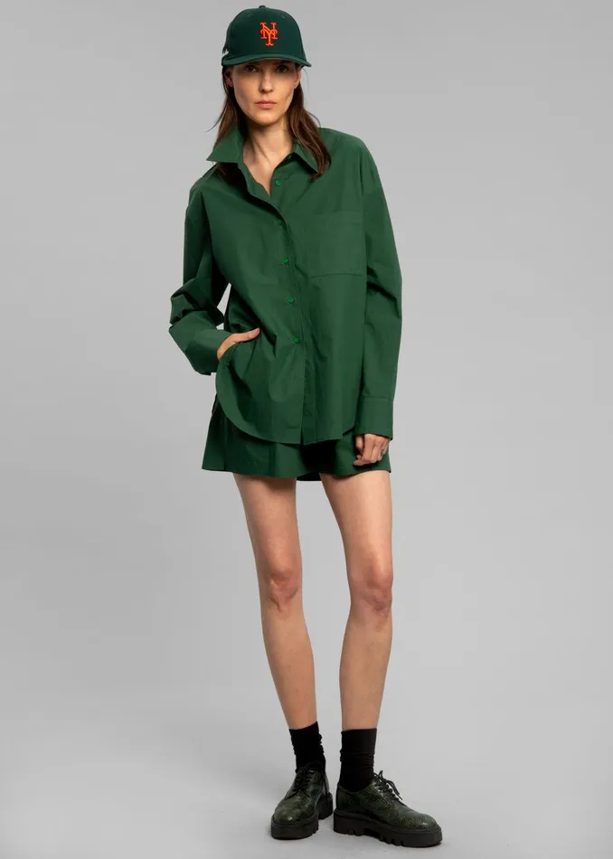 The Frankie Shop Tops Lui Organic Cotton Shirt 8211 Hunter Green 8211 Women