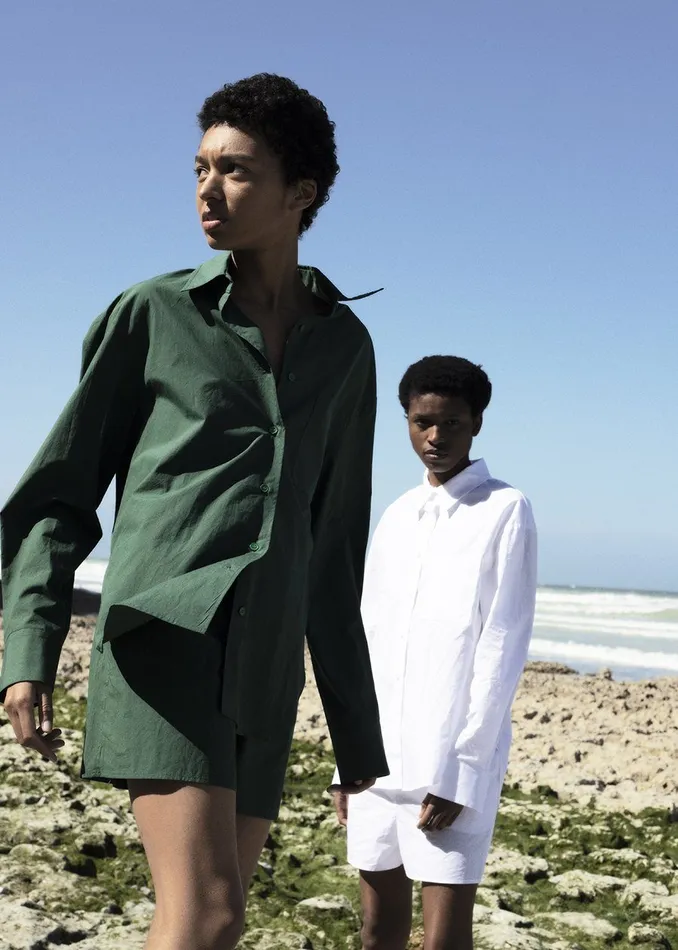 The Frankie Shop Tops Lui Organic Cotton Shirt 8211 Hunter Green 8211 Women