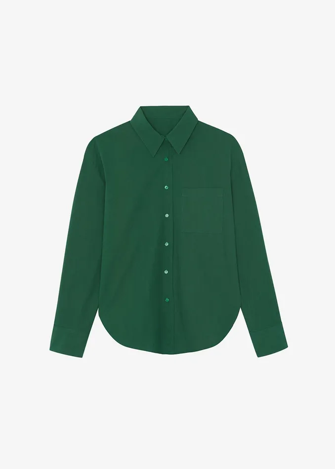 The Frankie Shop Tops Lui Organic Cotton Shirt 8211 Hunter Green 8211 Women