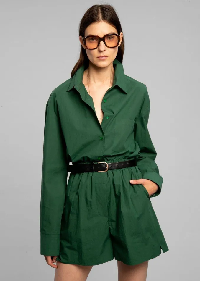 The Frankie Shop Tops Lui Organic Cotton Shirt 8211 Hunter Green 8211 Women
