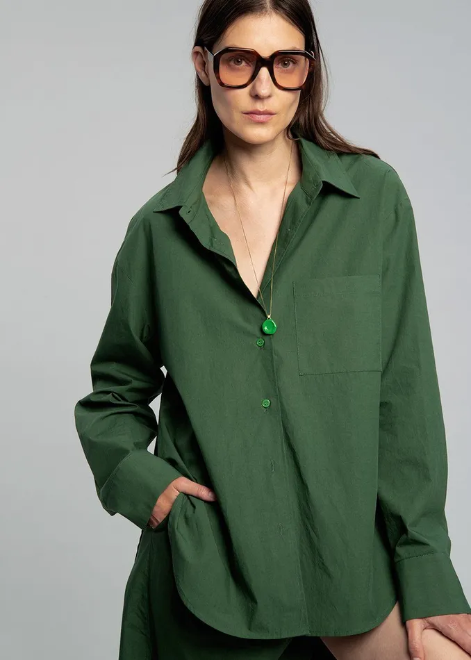 The Frankie Shop Tops Lui Organic Cotton Shirt 8211 Hunter Green 8211 Women