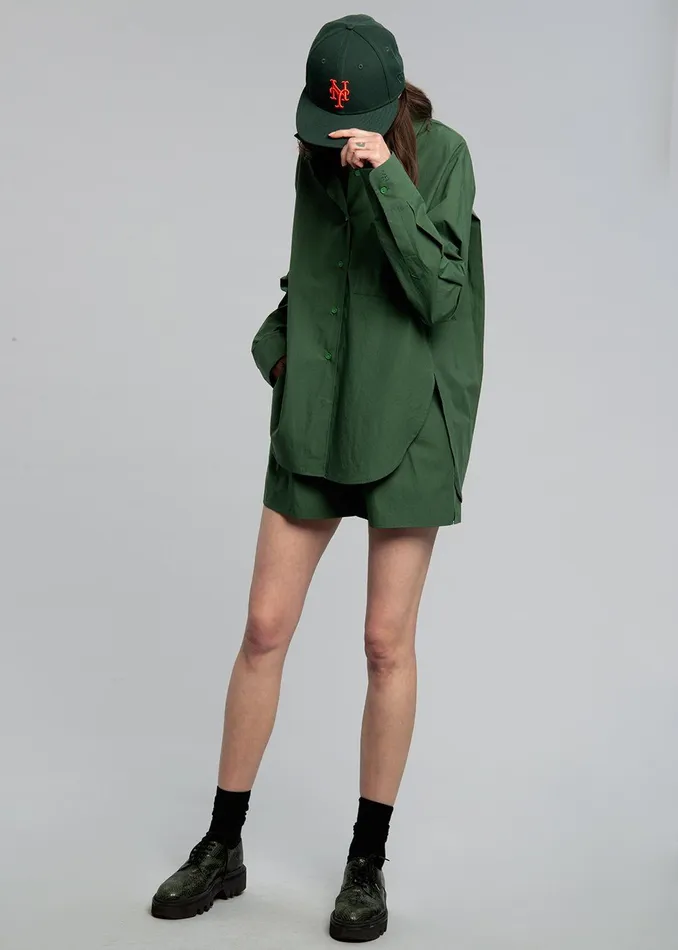 The Frankie Shop Tops Lui Organic Cotton Shirt 8211 Hunter Green 8211 Women