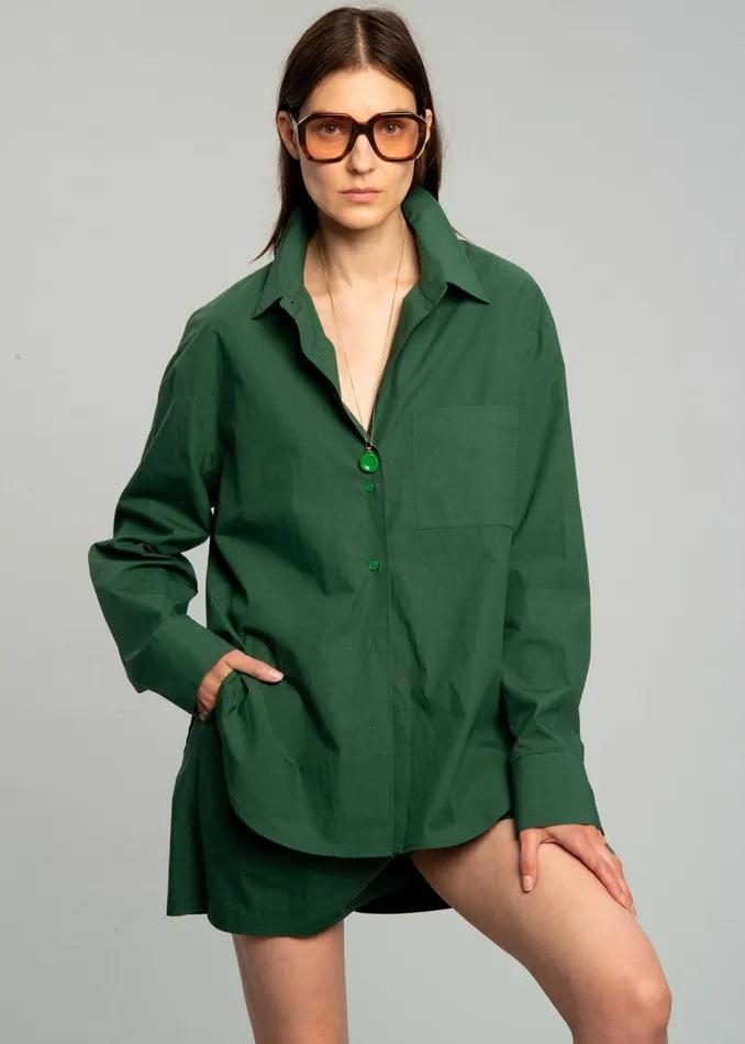 The Frankie Shop Tops Lui Organic Cotton Shirt 8211 Hunter Green 8211 Women