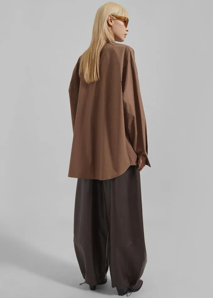 The Frankie Shop Tops Marin Button Up Utility Shirt 8211 Brown 8211 Women