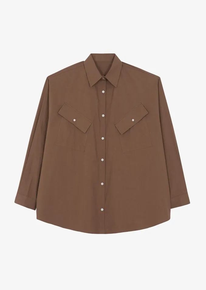 The Frankie Shop Tops Marin Button Up Utility Shirt 8211 Brown 8211 Women