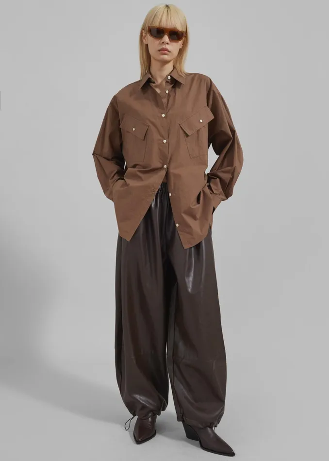 The Frankie Shop Tops Marin Button Up Utility Shirt 8211 Brown 8211 Women