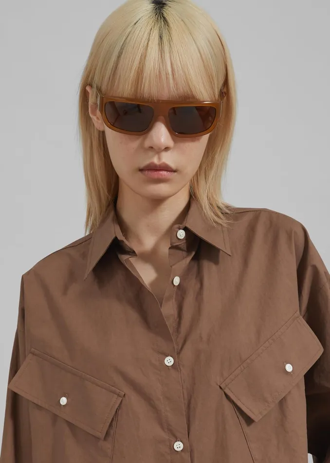 The Frankie Shop Tops Marin Button Up Utility Shirt 8211 Brown 8211 Women