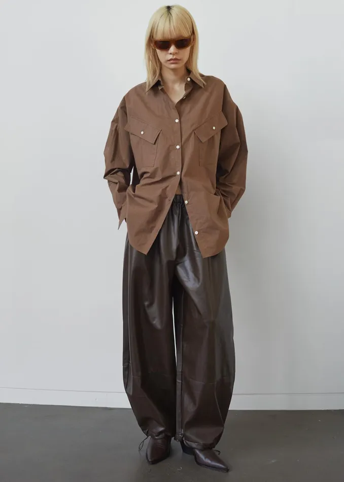 The Frankie Shop Tops Marin Button Up Utility Shirt 8211 Brown 8211 Women