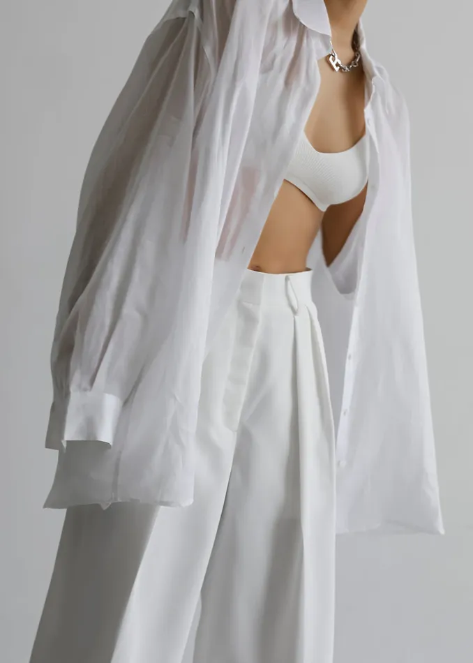 The Frankie Shop Tops Marlow Oversized Linen Shirt 8211 White 8211 Women