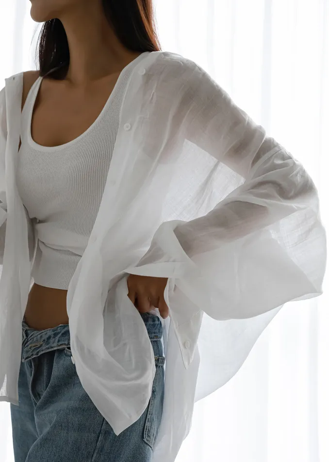 The Frankie Shop Tops Marlow Oversized Linen Shirt 8211 White 8211 Women