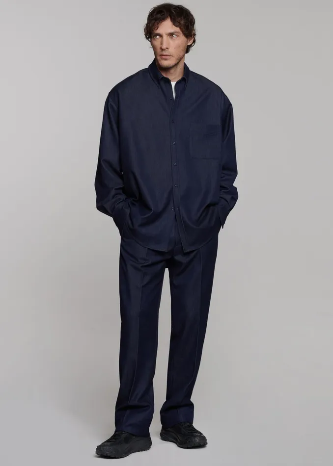 The Frankie Shop Tops Mason Button Up Shirt 8211 Indigo 8211 Men