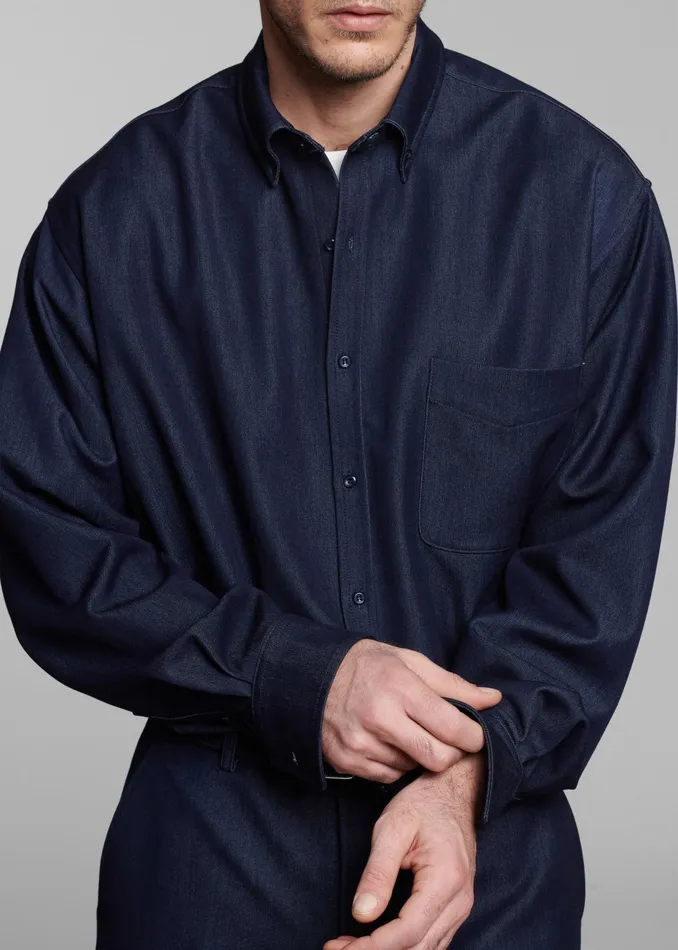 The Frankie Shop Tops Mason Button Up Shirt 8211 Indigo 8211 Men
