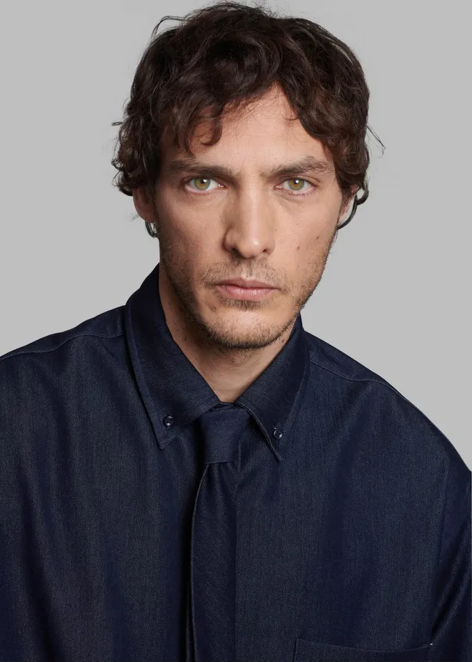 The Frankie Shop Tops Mason Button Up Shirt 8211 Indigo 8211 Men