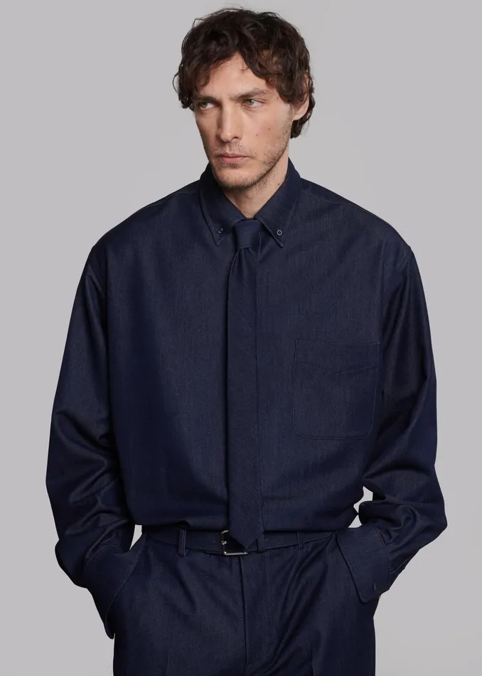 The Frankie Shop Tops Mason Button Up Shirt 8211 Indigo 8211 Men