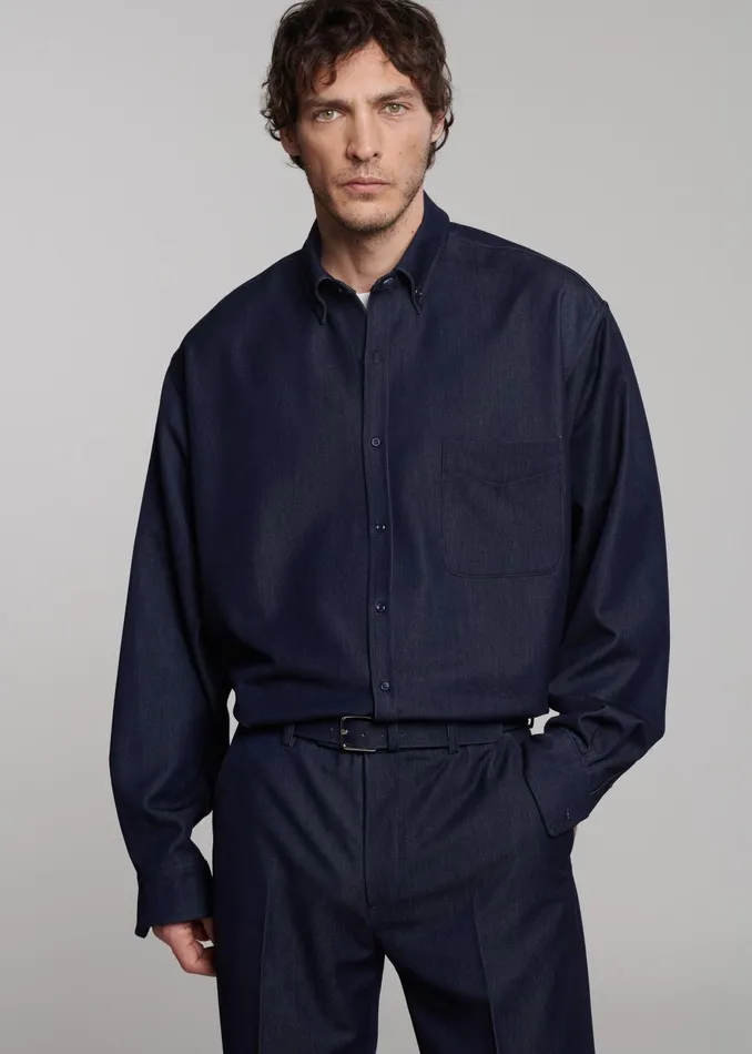 The Frankie Shop Tops Mason Button Up Shirt 8211 Indigo 8211 Men