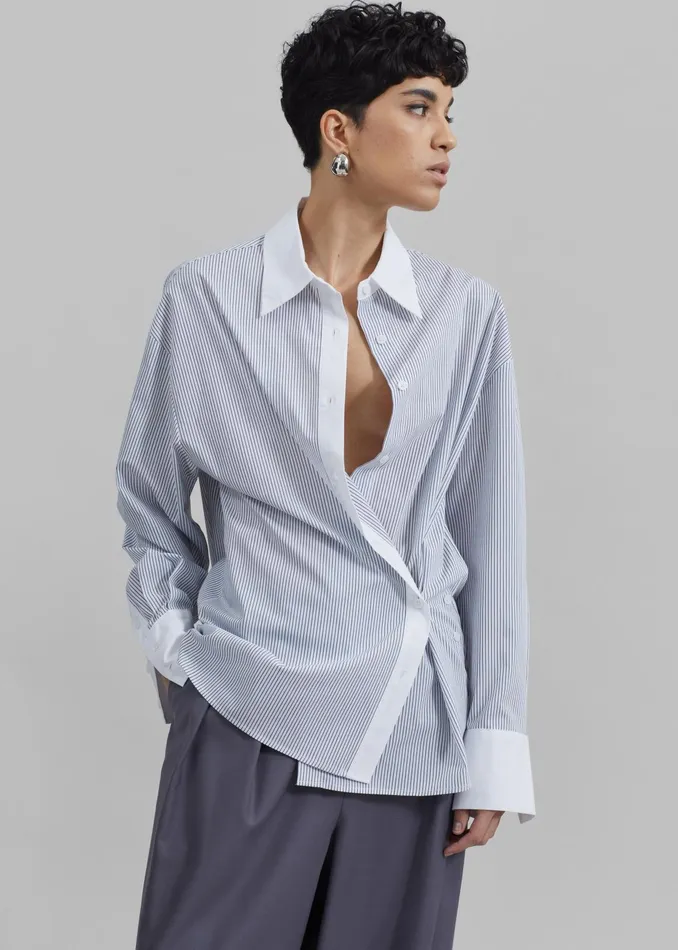The Frankie Shop Tops Nerina Button Up Shirt 8211 BlackWhite Stripe 8211 Women