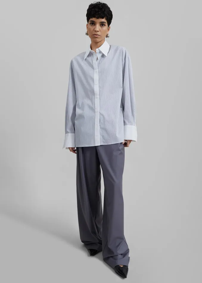 The Frankie Shop Tops Nerina Button Up Shirt 8211 BlackWhite Stripe 8211 Women