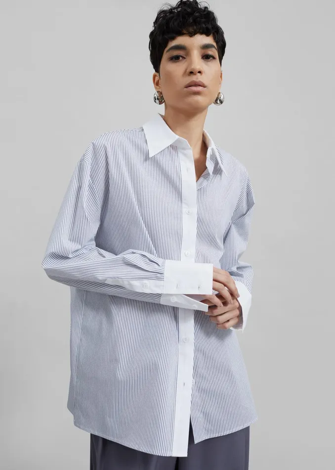 The Frankie Shop Tops Nerina Button Up Shirt 8211 BlackWhite Stripe 8211 Women