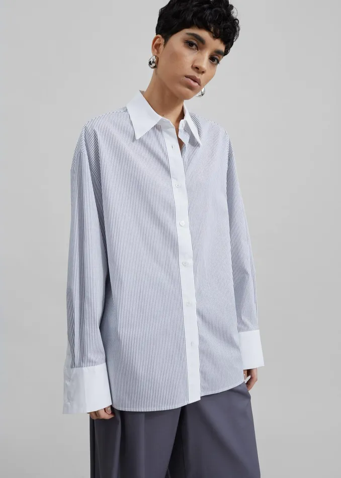 The Frankie Shop Tops Nerina Button Up Shirt 8211 BlackWhite Stripe 8211 Women