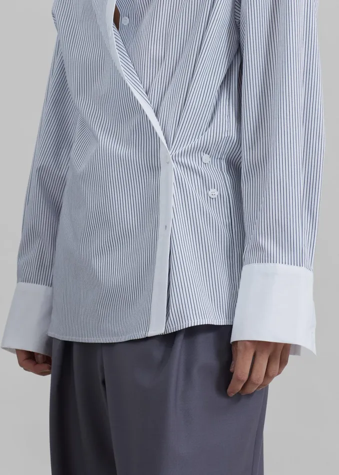 The Frankie Shop Tops Nerina Button Up Shirt 8211 BlackWhite Stripe 8211 Women