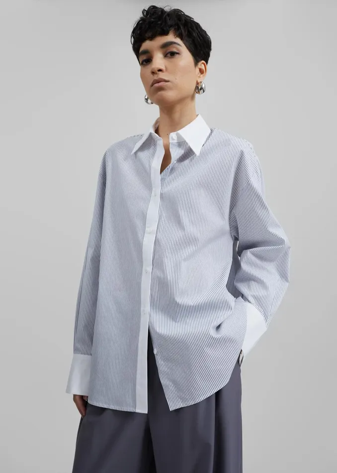 The Frankie Shop Tops Nerina Button Up Shirt 8211 BlackWhite Stripe 8211 Women