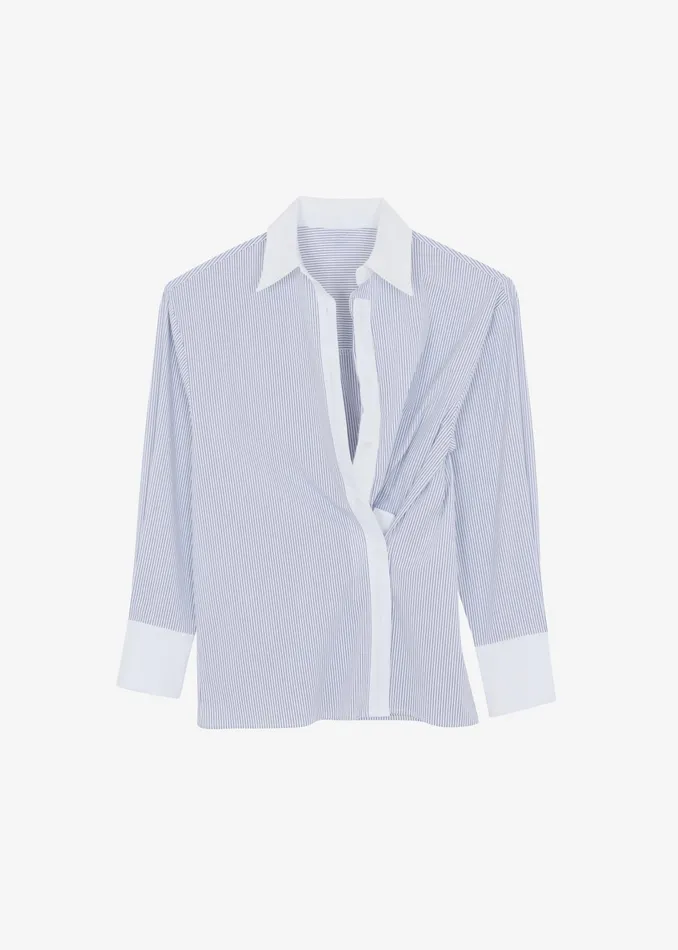 The Frankie Shop Tops Nerina Button Up Shirt 8211 BlackWhite Stripe 8211 Women
