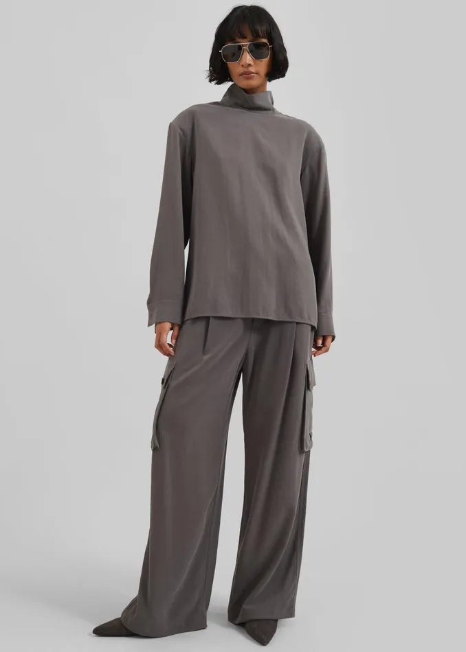 The Frankie Shop Tops Nyro Blouse 8211 Charcoal 8211 Women