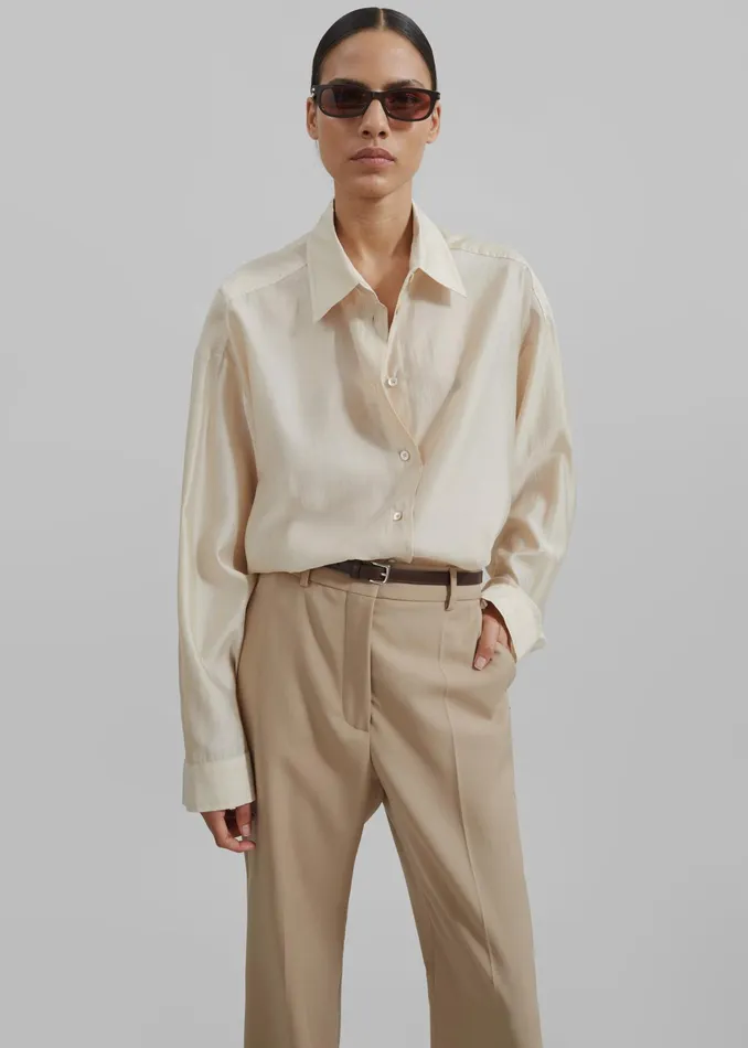 The Frankie Shop Tops Ola Semi Sheer Button Up Shirt 8211 Ivory 8211 Women