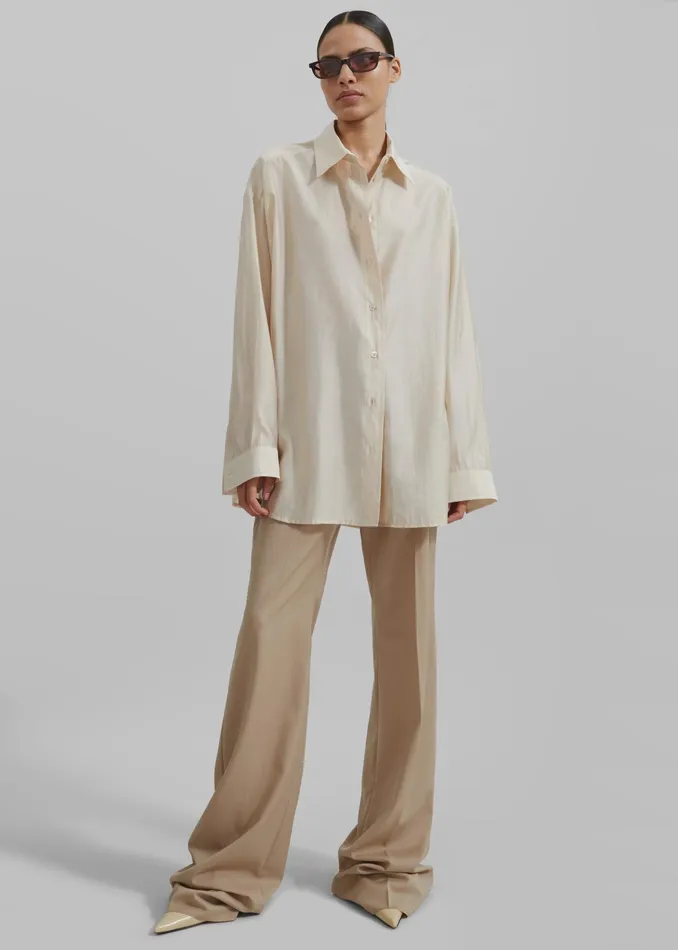 The Frankie Shop Tops Ola Semi Sheer Button Up Shirt 8211 Ivory 8211 Women