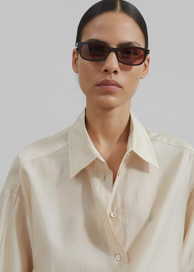 The Frankie Shop Tops Ola Semi Sheer Button Up Shirt 8211 Ivory 8211 Women