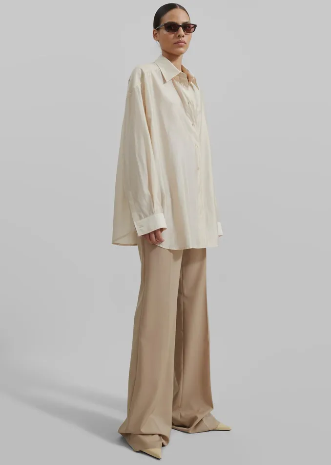 The Frankie Shop Tops Ola Semi Sheer Button Up Shirt 8211 Ivory 8211 Women