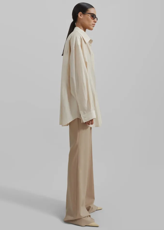 The Frankie Shop Tops Ola Semi Sheer Button Up Shirt 8211 Ivory 8211 Women