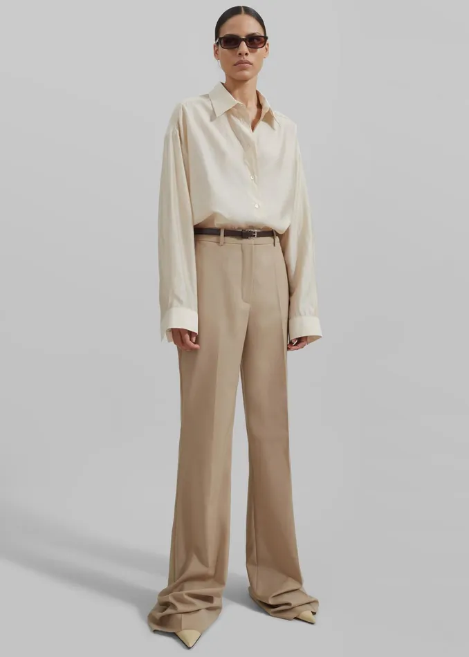 The Frankie Shop Tops Ola Semi Sheer Button Up Shirt 8211 Ivory 8211 Women