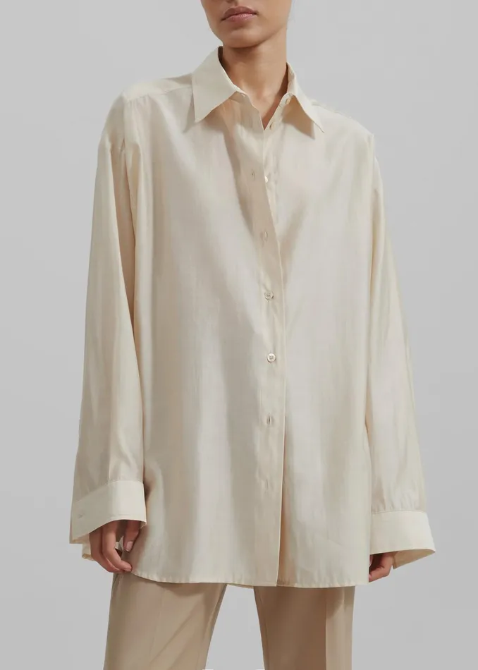 The Frankie Shop Tops Ola Semi Sheer Button Up Shirt 8211 Ivory 8211 Women
