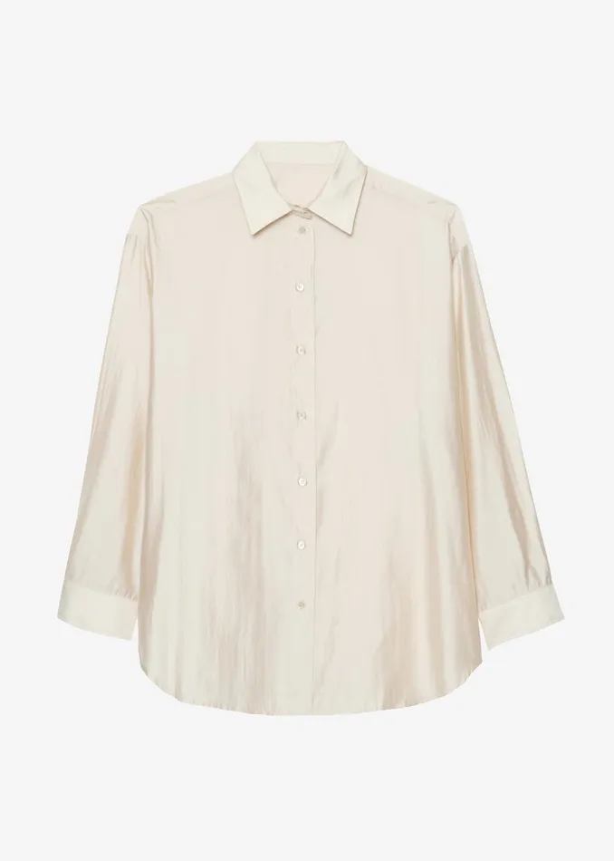 The Frankie Shop Tops Ola Semi Sheer Button Up Shirt 8211 Ivory 8211 Women
