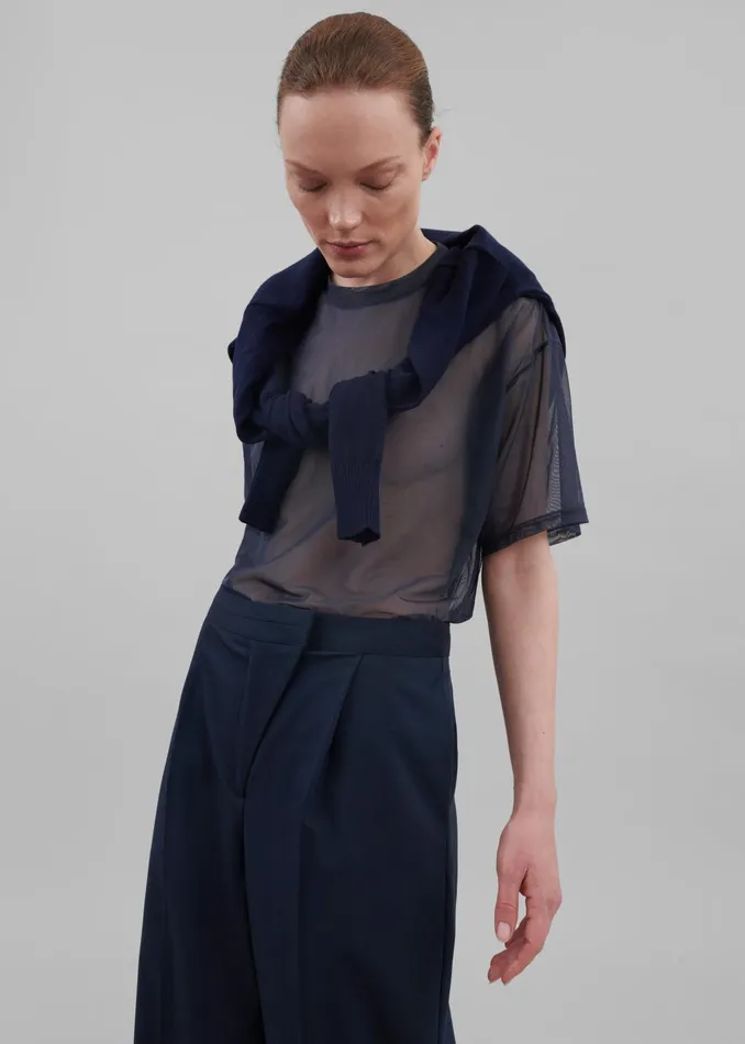 The Frankie Shop Tops Ramy Mesh Tee 8211 Navy 8211 Women