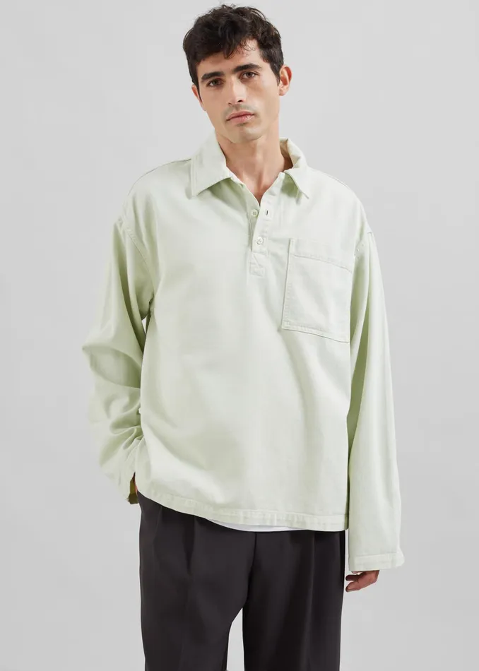 The Frankie Shop Tops Ray Popover Denim Shirt 8211 Pale Green 8211 Men