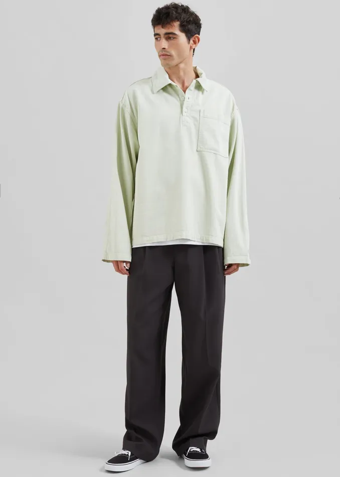 The Frankie Shop Tops Ray Popover Denim Shirt 8211 Pale Green 8211 Men