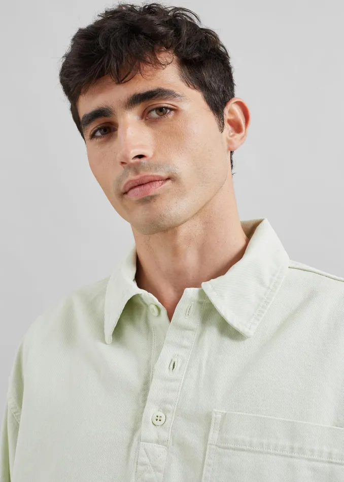 The Frankie Shop Tops Ray Popover Denim Shirt 8211 Pale Green 8211 Men