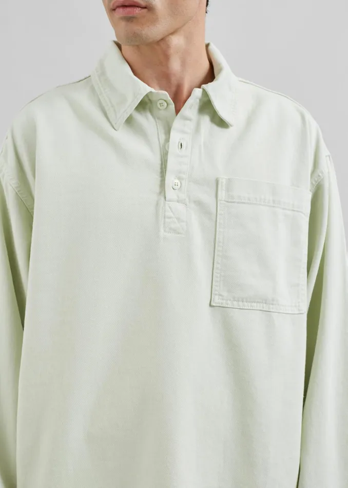 The Frankie Shop Tops Ray Popover Denim Shirt 8211 Pale Green 8211 Men