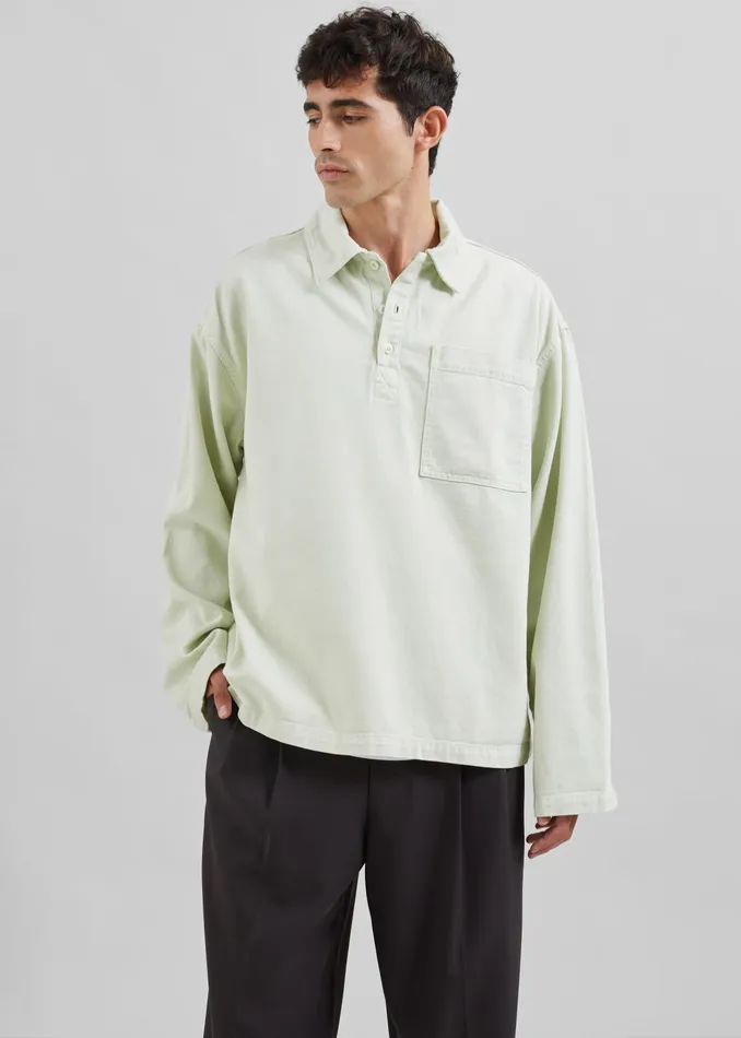 The Frankie Shop Tops Ray Popover Denim Shirt 8211 Pale Green 8211 Men