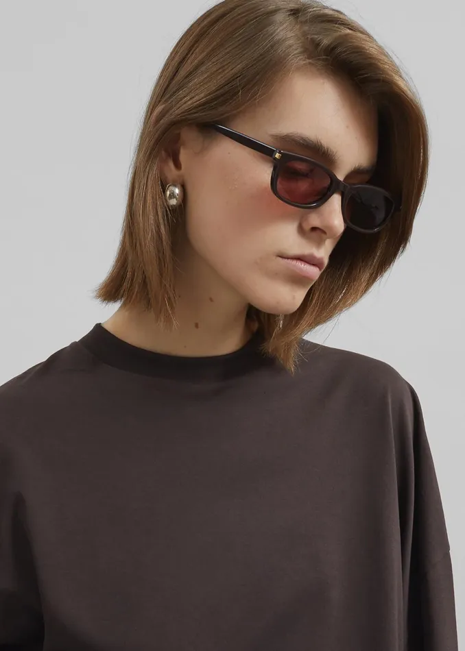 The Frankie Shop Tops Rio Oversized Sleeve Tee 8211 Dark Brown 8211 Women
