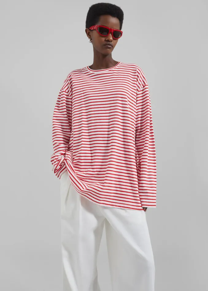 The Frankie Shop Tops Salome Long Sleeve Tee 8211 WhiteRed Stripe 8211 Women