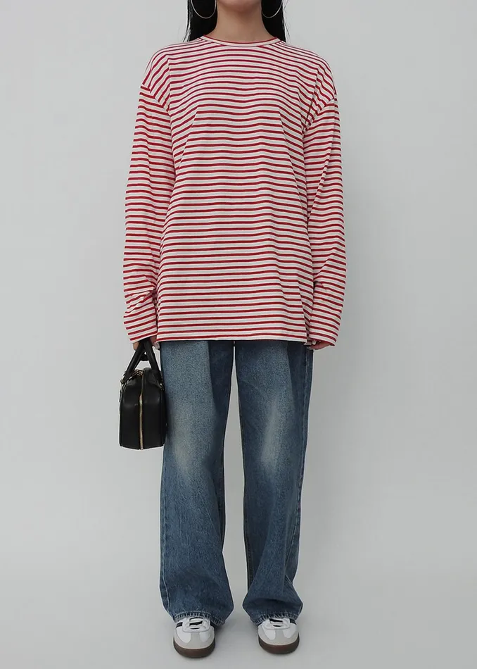 The Frankie Shop Tops Salome Long Sleeve Tee 8211 WhiteRed Stripe 8211 Women