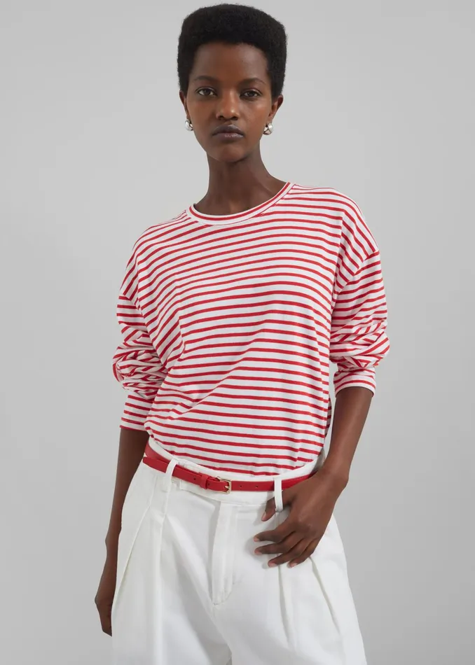 The Frankie Shop Tops Salome Long Sleeve Tee 8211 WhiteRed Stripe 8211 Women