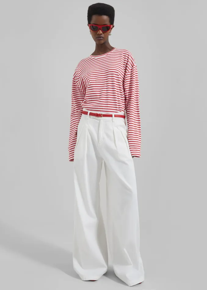 The Frankie Shop Tops Salome Long Sleeve Tee 8211 WhiteRed Stripe 8211 Women