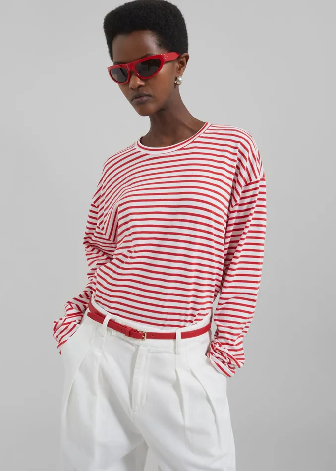 The Frankie Shop Tops Salome Long Sleeve Tee 8211 WhiteRed Stripe 8211 Women