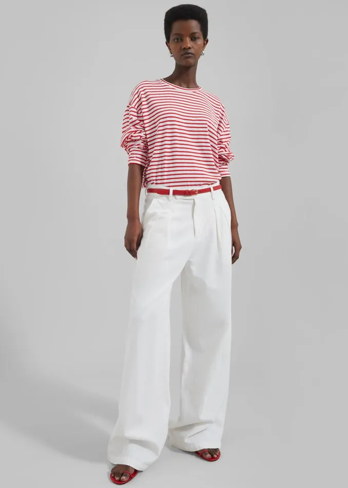 The Frankie Shop Tops Salome Long Sleeve Tee 8211 WhiteRed Stripe 8211 Women