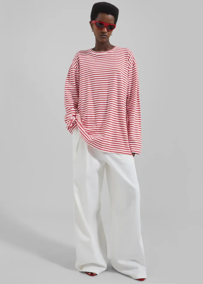 The Frankie Shop Tops Salome Long Sleeve Tee 8211 WhiteRed Stripe 8211 Women